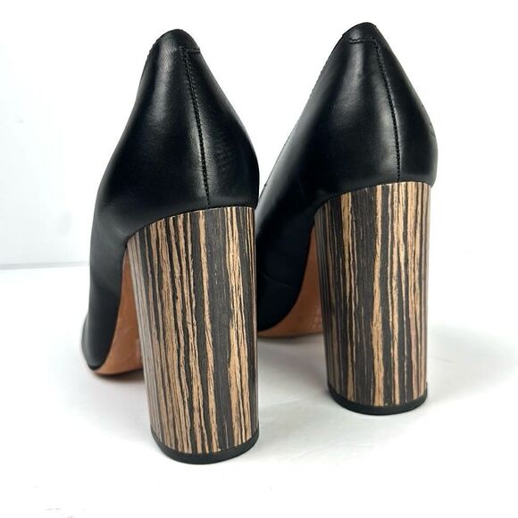 Pour La Victoire Black Leather Pointy Toe Pumps High Striped Block Heels sz 8,5 - Picture 6 of 14
